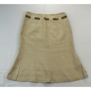 Parameter Size 6 Beige Khaki A-Line Flare Midi Skirt Ribbon Loop Career